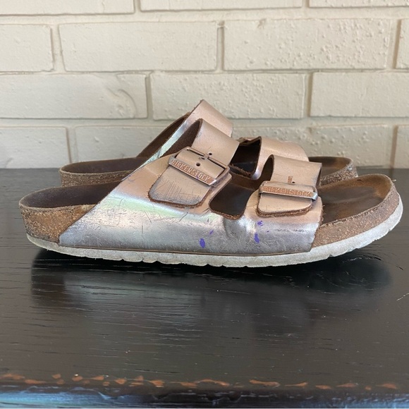 BIRKENSTOCK Arizona Sandals Rose Gold Copper Leather Women’s US 8 EU 39 Comfort - Picture 3 of 6